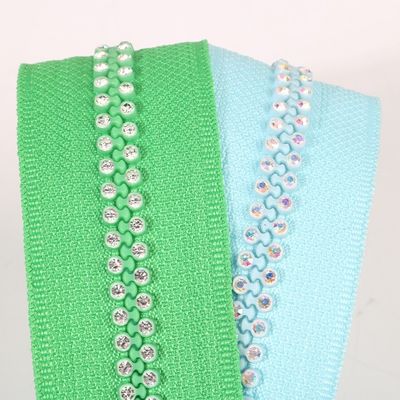 Green Double Row #3 #5 #8 #10 Diamond Zippers Teeth Run Smoothly (Mặt bằng kim cương)