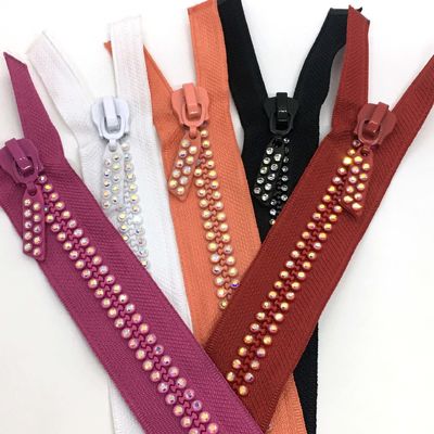 #5 #10 Tự động khóa Rhinestone kim loại khóa mở cuối trong màu đỏ